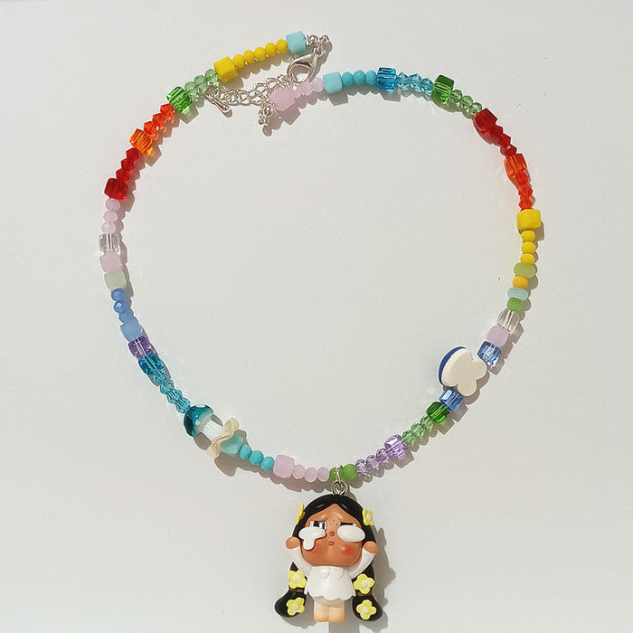 Wholesale Crystal acrylic beaded cute  angel frog cute grain short necklace