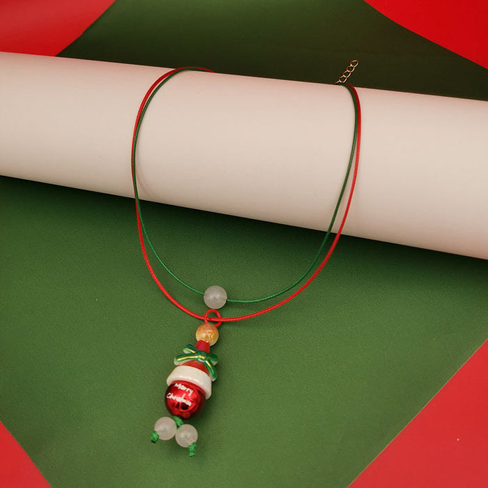 Wholesale Christmas Double Necklace Luminous  Christmas Hat Snowflake Christmas Tree Necklace