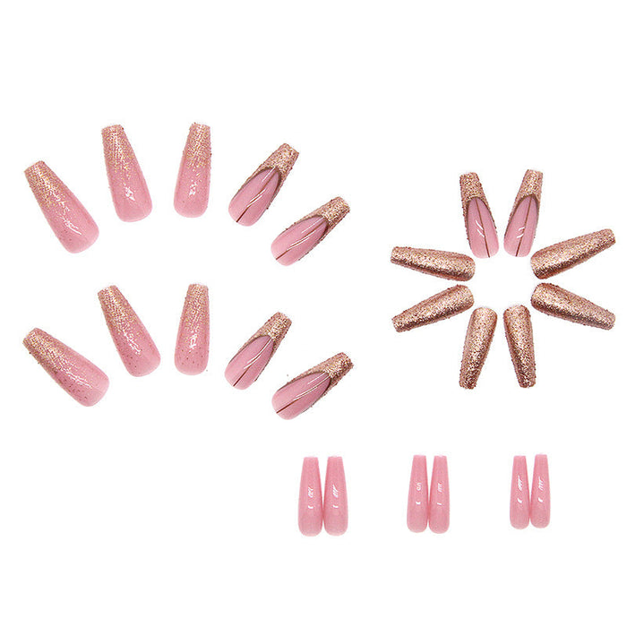 Wholesale Ballerina Long Glitter Gold Powder Nail Stickers JDC-NS-QiH022