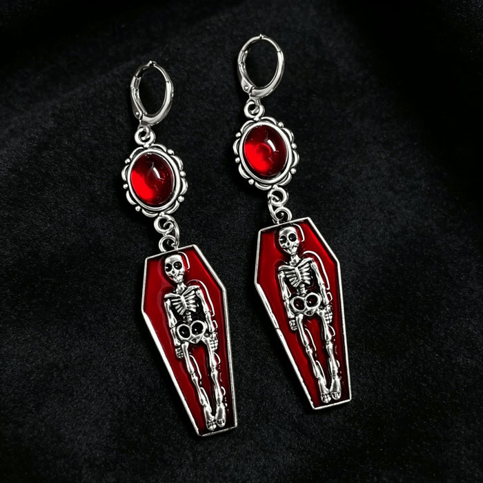 Wholesale Punk Gothic  Coffin Skull Earrings 304 Stainless Steel Electroplated Trendy Jewelry Accessory Boutique Resale