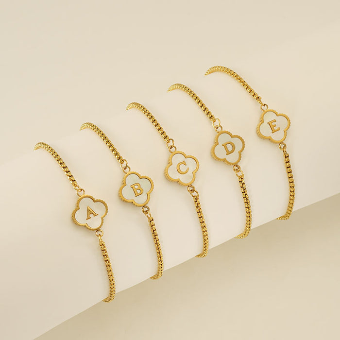 Wholesale Stainless Steel Seashell Four-Leaf Clover Letter Bracelet