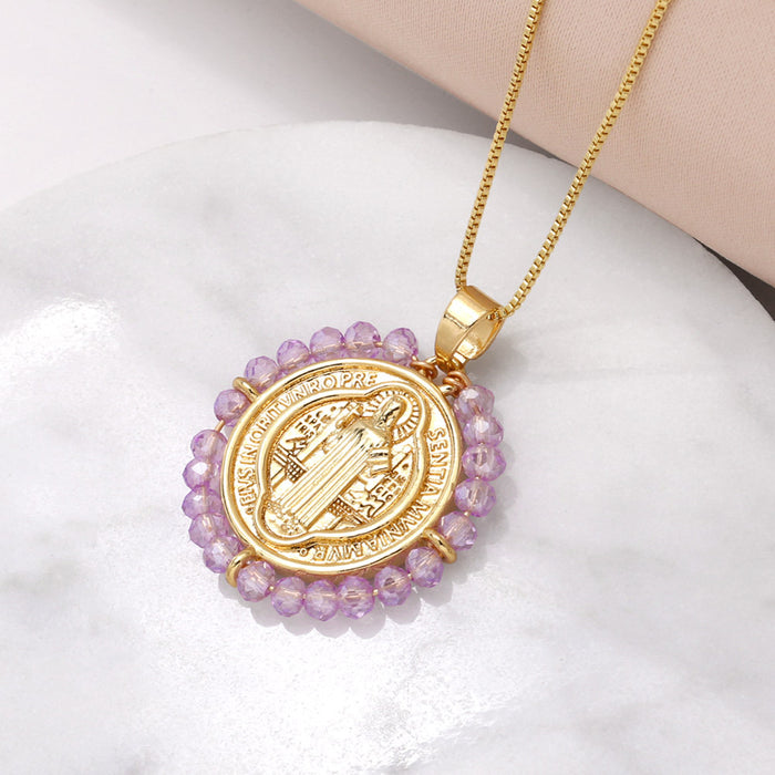 Wholesale  Jewelry  Madonna Pendant Necklace Women's  Gold-plated Rice Bead Clavicle Chain