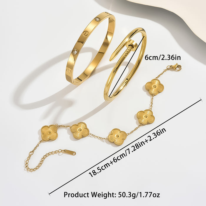 Wholesale Titanium Steel Four Leaf Clover Zircon Bracelet Elegant Women S Fashion Jewelry Accessory Boutique Resale