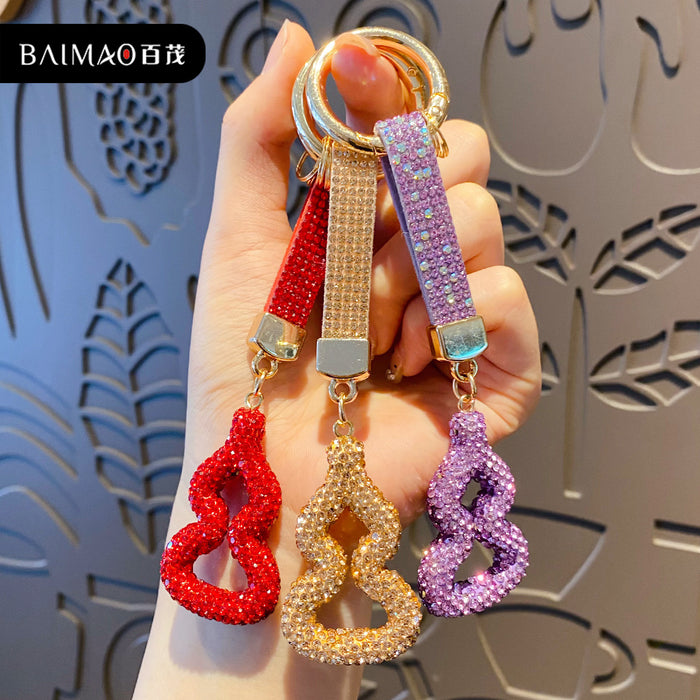Wholesale Resin Rhinestone Gourd Keychain Charm Creative Hollow Design Car Key Accessory