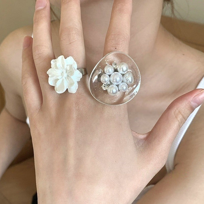 Wholesale Pearl White Three-Dimensional Flower Open Ring