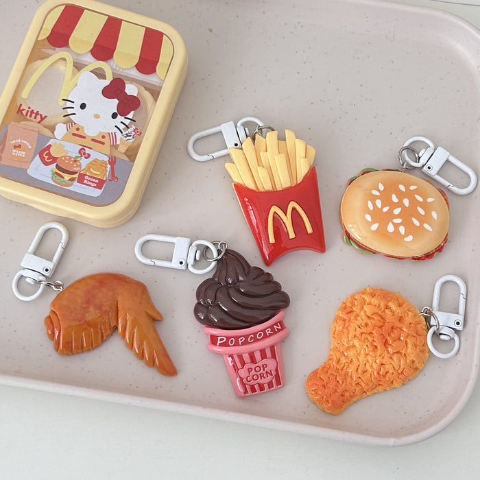 Wholesale M Large Fast Food Keychain Cute Fun Food Play Pendant Hamburger Fries Chicken Legs Chicken Wings Simulation Bag Pendant