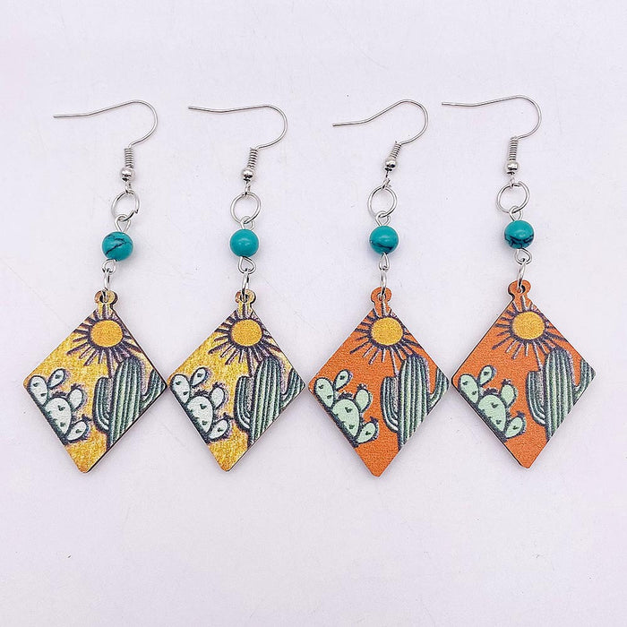 Wholesale cactus wooden geometric  earrings