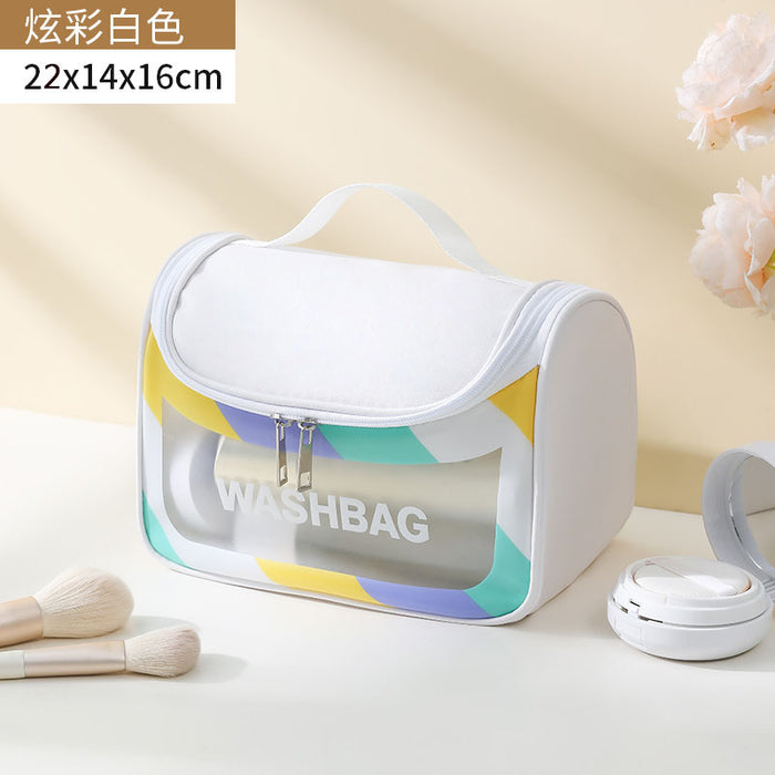 Wholesale Stylish Waterproof PVC Travel Toiletry Bag Large Capacity Handheld Cosmetic Pouch Colorful Curved Design For Travel Gift Everyday Use