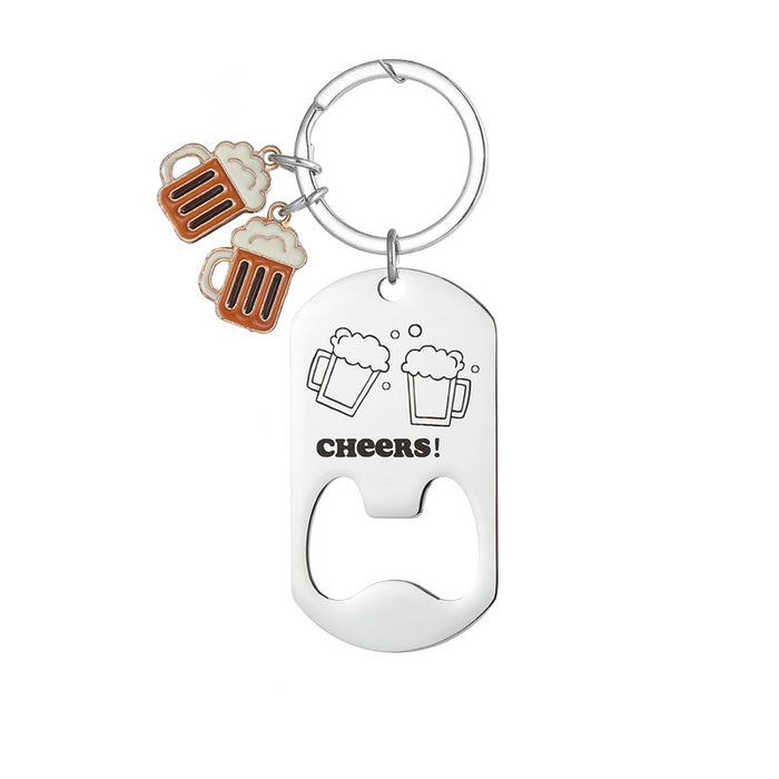 Wholesale New beer bottle opener stainless steel keychain with engraved DIY pendant