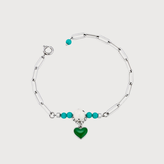 Wholesale Heart-shaped beaded stainless steel gold chain bracelet