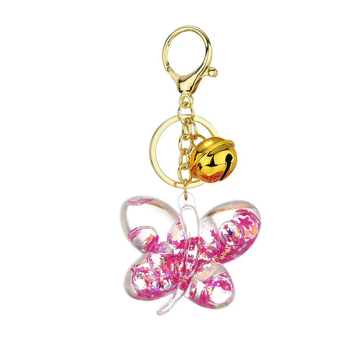 Wholesale Acrylic oil-filled glitter butterfly keychain