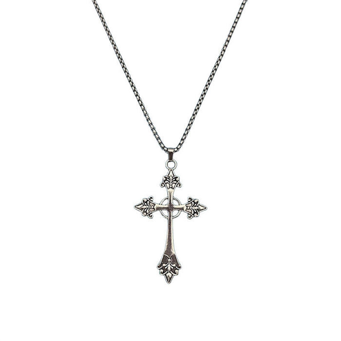 Wholesale Rose Cross Necklace silver Large Cross Carved Necklace Woolen Chain