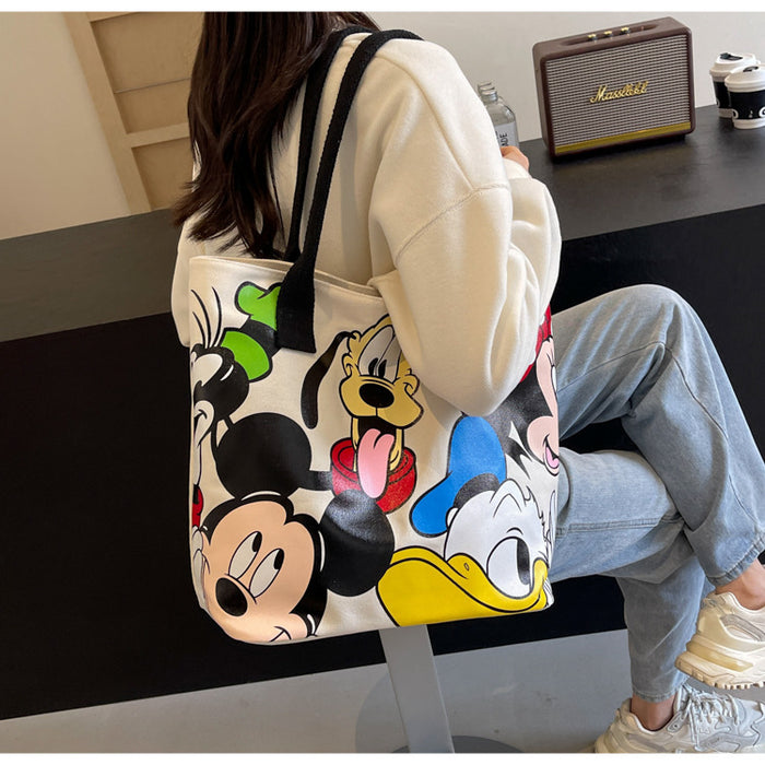 Wholesale Cartoon large capacity canvas shoulder bag, women's casual versatile tote bag, student class backpack, handbag