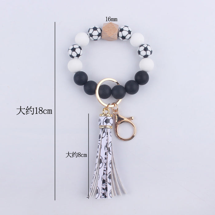 Wholesale printing tassel accessories silicone beads keychain