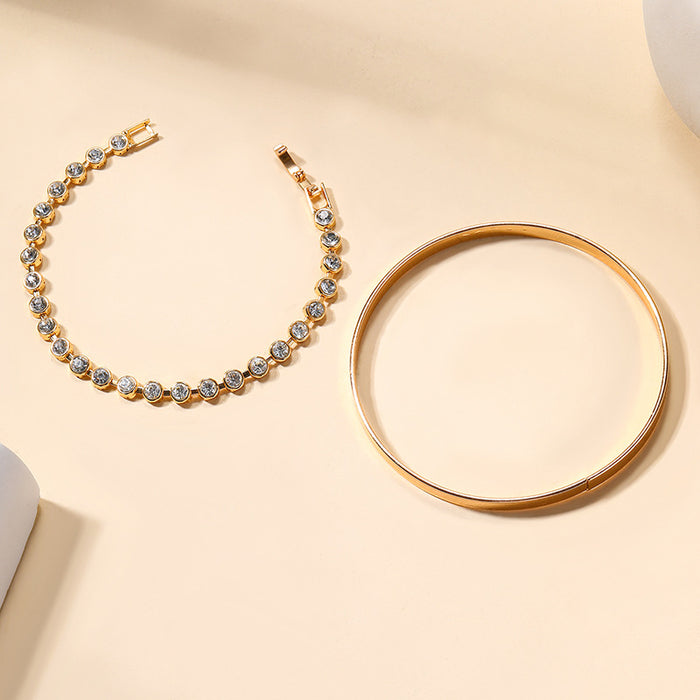 Wholesale Retro Jewelry Fashion Gold Diamond Bracelet Alloy Smooth Simulation Gold Bracelet Two Piece Set for Women