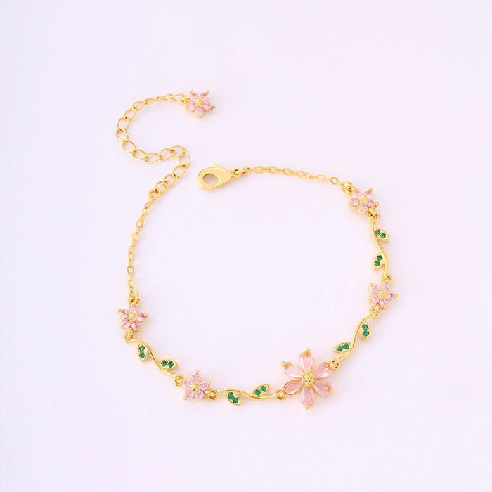 Wholesale Pink Flower Luxury Zircon Gesture Bracelet
