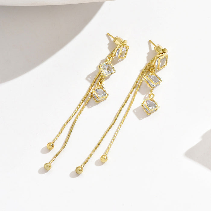 Wholesale Stylish temperament, geometric long tassel earrings, versatile earrings, light luxury earrings