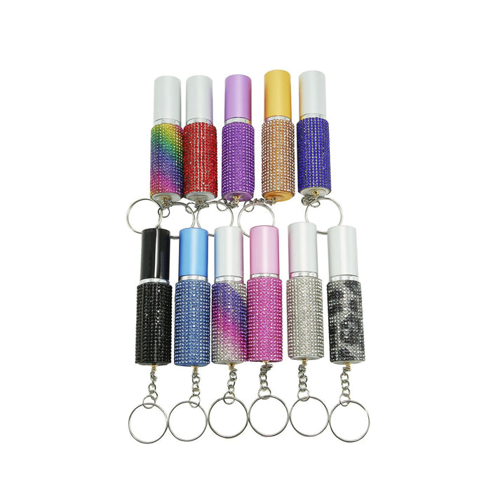 Wholesale Modern Alloy Rhinestone Perfume Bottle Keychain Pendant Portable 5Ml Atomizer Car Key Accessory For Women