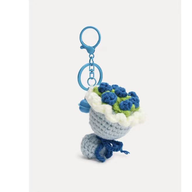 Wholesale Woven Holding Flower Keychain Rose Bouquet Bag Pendant Schoolbag Hanging