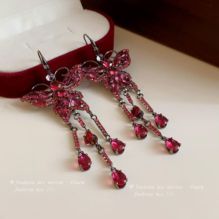 Wholesale Diamond Butterfly Tassel Geometric Copper Earrings JDC-ES-HuiHe002