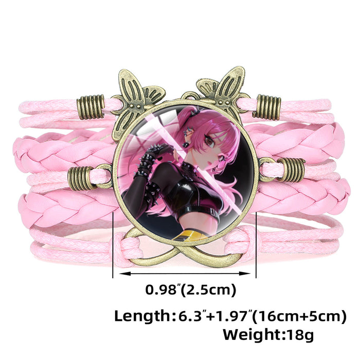 Wholesale KPOP Retro Butterfly Combination Cute Pink Multi-Layer Braided Girl Bracelet