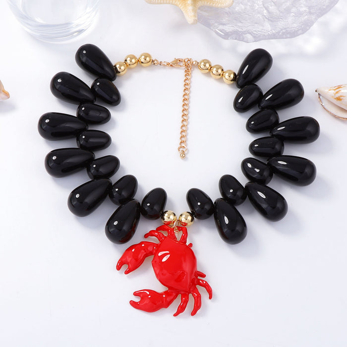 Wholesale Casual Vacation Style Alloy Oil Dripping Crab Pendant Multi-Color Beaded Women's Necklace