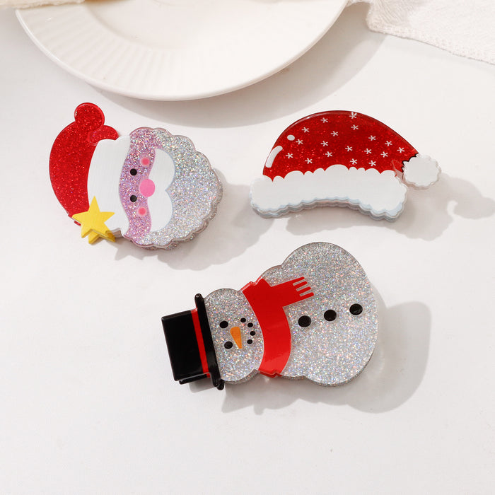 Wholesale Christmas Santa Snowman Tree Glitter Hair Claw Clip For Women Kids Fashion Accessory Boutique Resale
