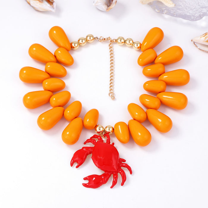 Wholesale Casual Vacation Style Alloy Oil Dripping Crab Pendant Multi-Color Beaded Women's Necklace
