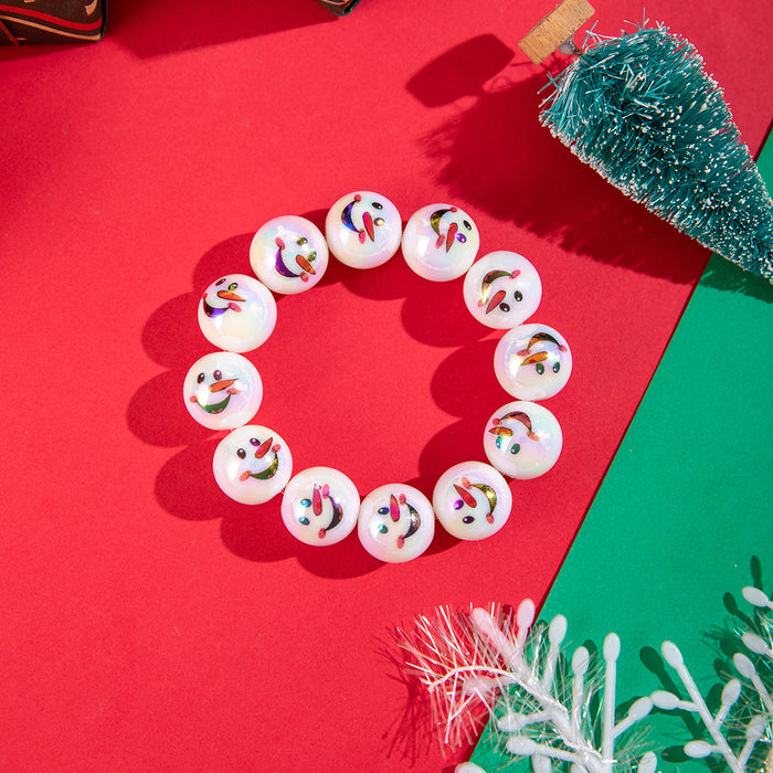 Wholesale Resin Beaded Bracelet with Snowman Bell Print Colorful Round Beads Christmas Jewelry Accessory MOQ≥2