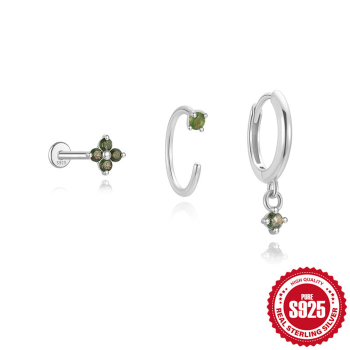 Wholesale 925 Sterling Silver Elegant Aquatic Moss Agate Set Earrings Earrings Earrings 3-Piece Combination Set