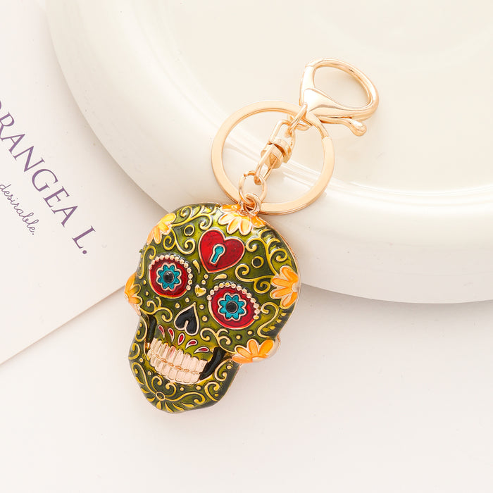 Wholesale Zinc Alloy Enamel Keychain with Mandala Skull Design Trendy Car Key Accessory for Gift Boutique