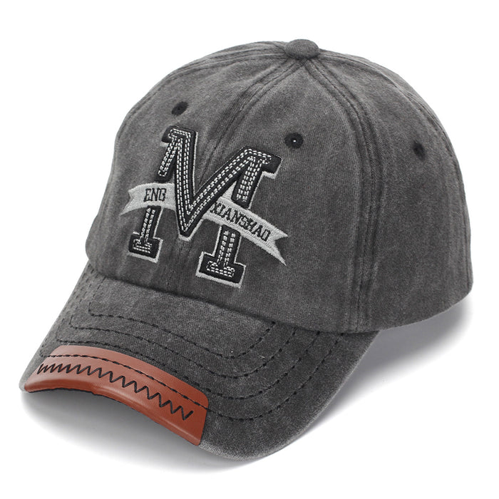 Wholesale Retro Distressed Baseball Cap with Letter Embroidery and Leather Edge - Olive - Trendy Street Style Cap for Everyday Use