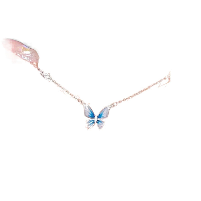 Wholesale Gradient blue butterfly necklace, niche, light luxury, high-end design, collarbone chain