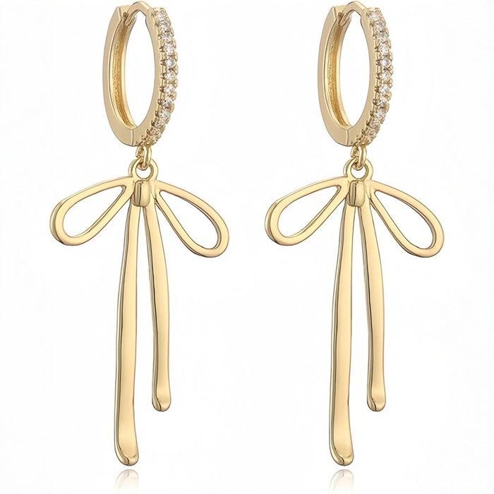 Wholesale Fashionable long bow pendant, ear buckle, ear ring, tassel shaped high-end earrings, brass genuine gold electroplating