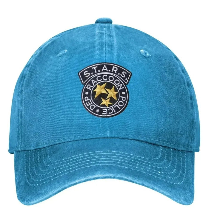 Wholesale Black Vintage Washed Baseball Cap With Retro S T A R S Police Badge Print Adjustable Peaked Cap For Summer