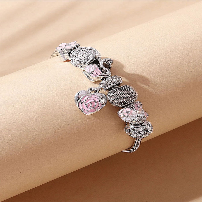 Wholesale Heart Shape Petal Oil Drop Alloy Swan Accessories Bracelet JDC-BT-ShenYuan004