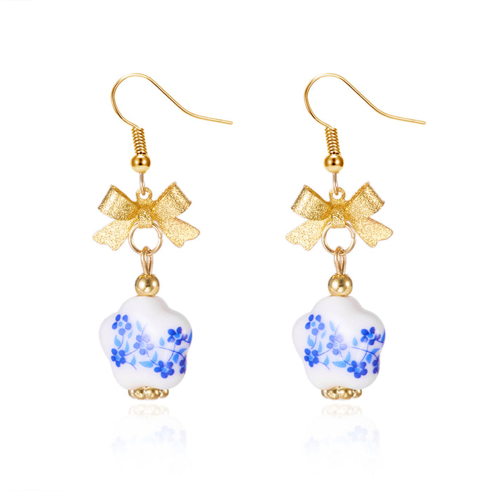 Wholesale Floral Bow Earrings Jewelry Ceramic Pendant Tassel Earrings