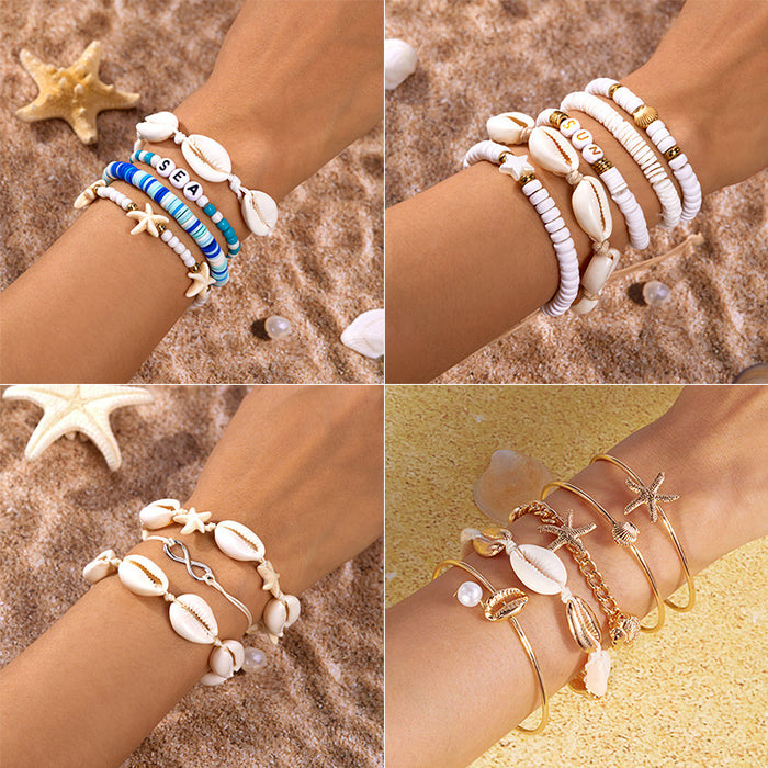 Wholesale Boho Beach Shell Charm Bracelet Set Handmade Resin Beaded