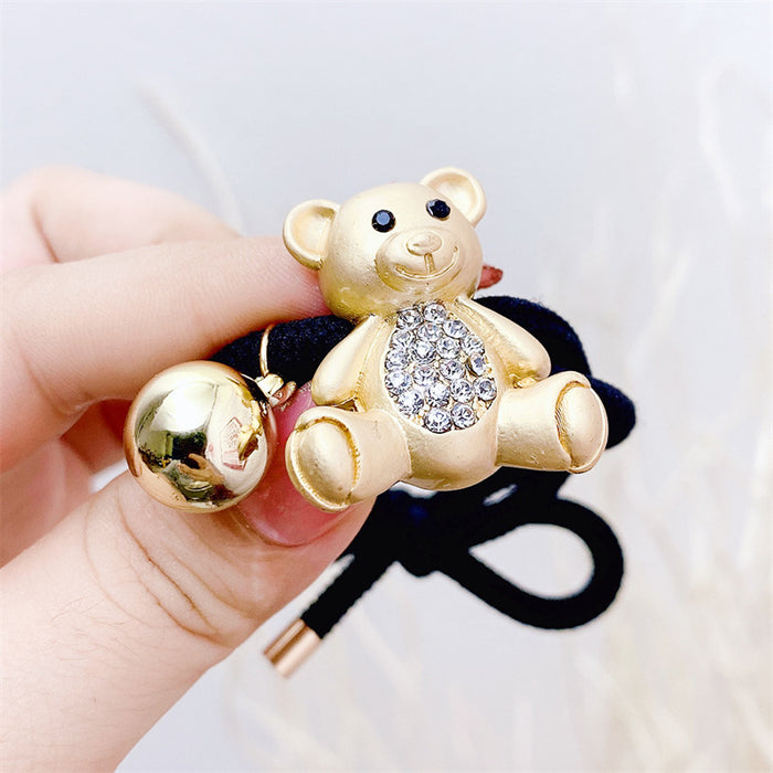 Wholesale Crystal Bear Black Hair Tie JDC-HS-DH009