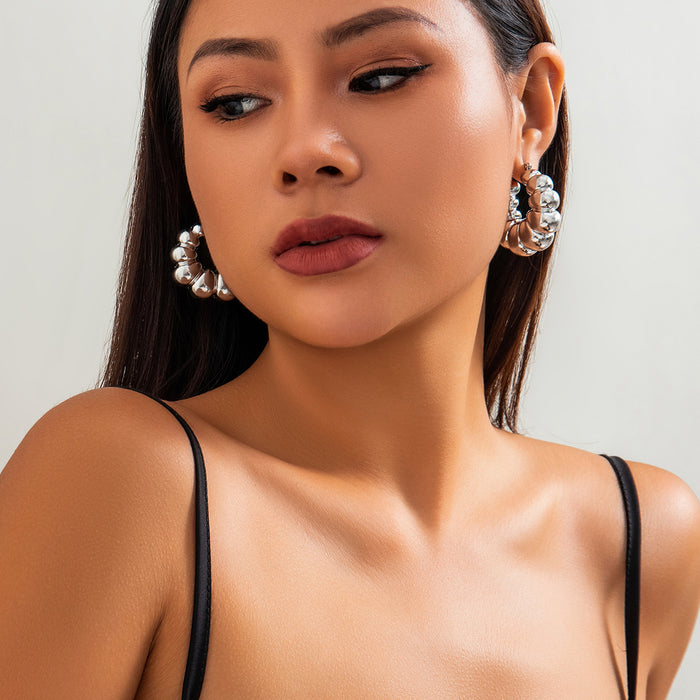 Wholesale Exaggerated disc metal large earrings Simple irregular texture earrings niche