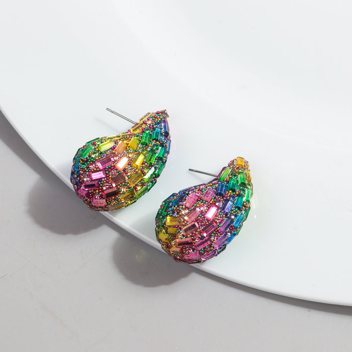 Wholesale Gradient Color Full Diamond Metal Earrings JDC-ES-ChouD009