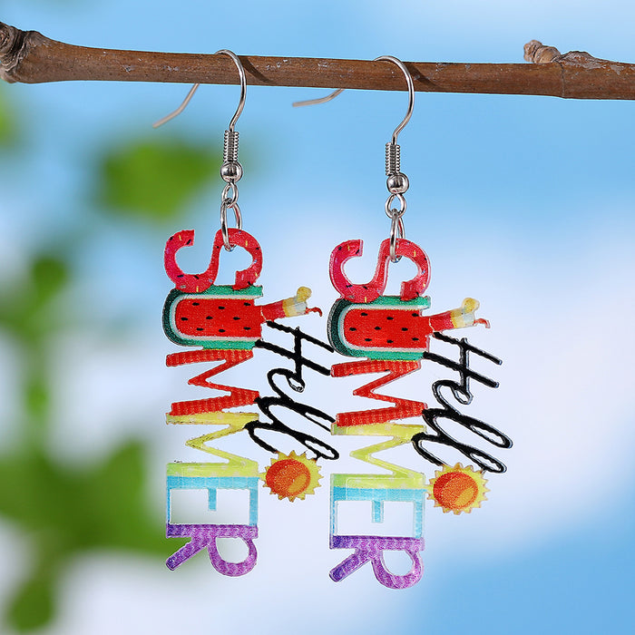 Wholesale Holiday Style Color Sun Watermelon Juice Acrylic Letter Pendant Earrings Beach Holiday Earrings