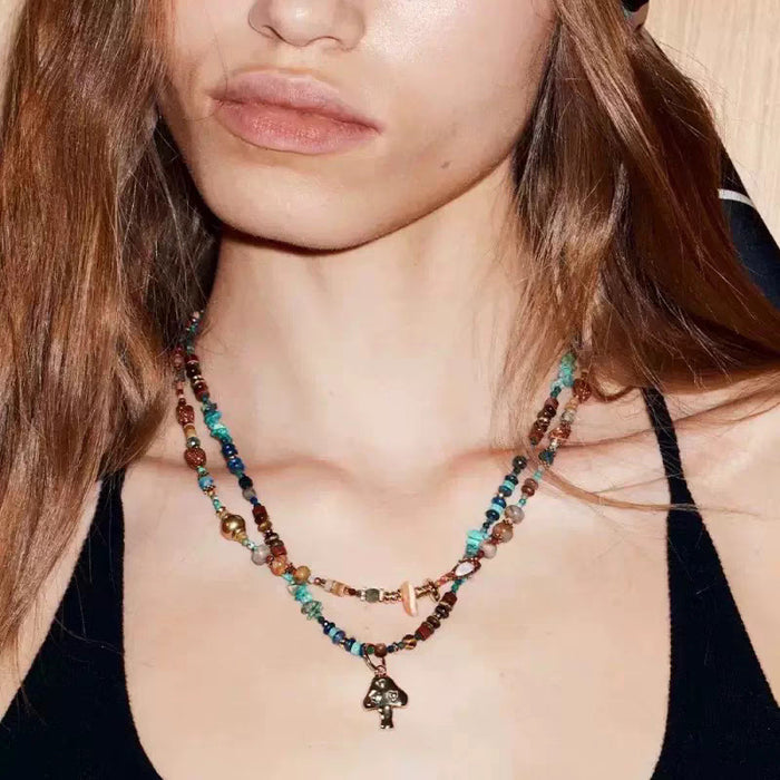 Wholesale Sunrise Mushroom Natural Stone Color Beaded Necklace Jewelry