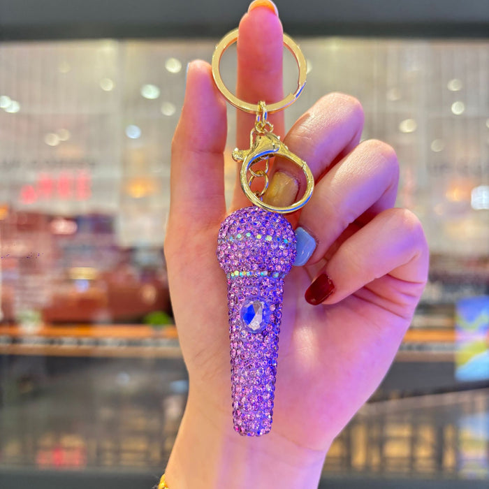 Wholesale Fashion Rhinestone 3D Microphone Keychain Bag Charm For Women Gift For Couple Boutique Resale
