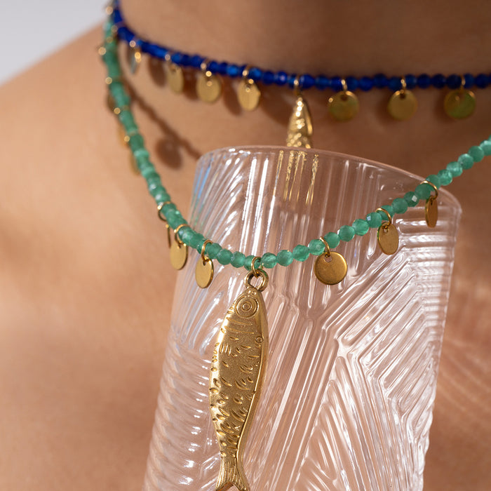 Wholesale Fashionable and personalized natural stone necklace paired with stainless steel pendant, exquisitely handmade necklace