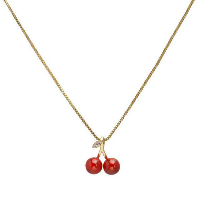Wholesale Fruit cherry garnet necklace, niche design, accessory new year, collarbone chain