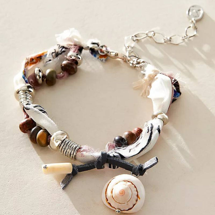 Wholesale ]New Fashion Fabric Bracelet Natural Bead Pendant Fabric Knot Bracelet