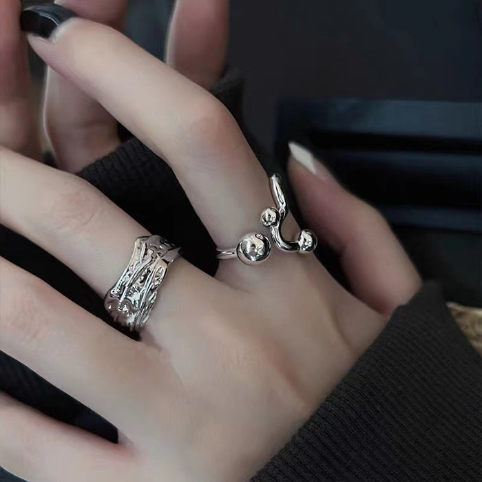 Wholesale Titanium Steel Liquid Irregular Pleated Couple Rings JDC-RS-YFY005