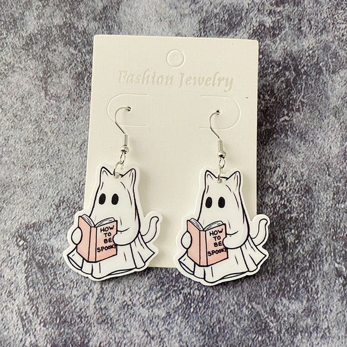 Wholesale  Book Ghost Acrylic Earrings Ghost Cat Books Cute Cartoon Earrings