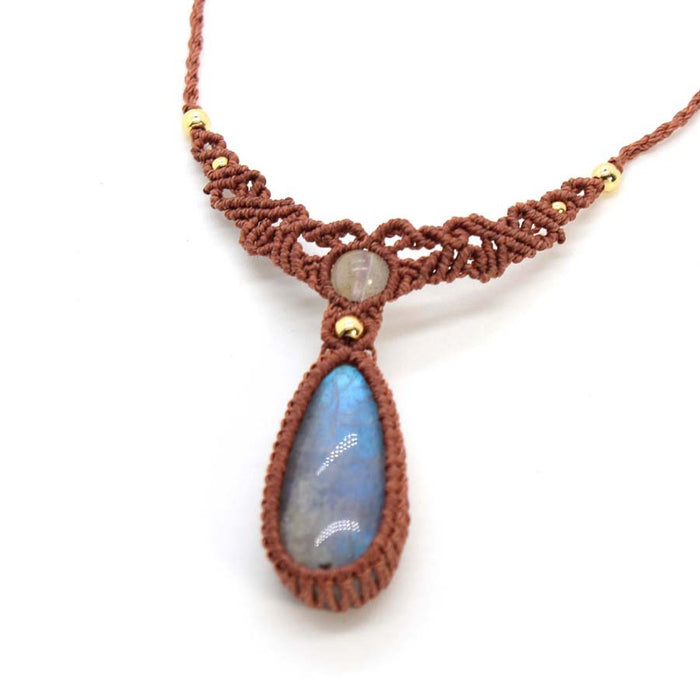 Wholesale Women S Vintage Bohemian Handmade Necklace Irregular Drop Natural Stone Pendant Braided Chain Fashion Jewelry Accessory
